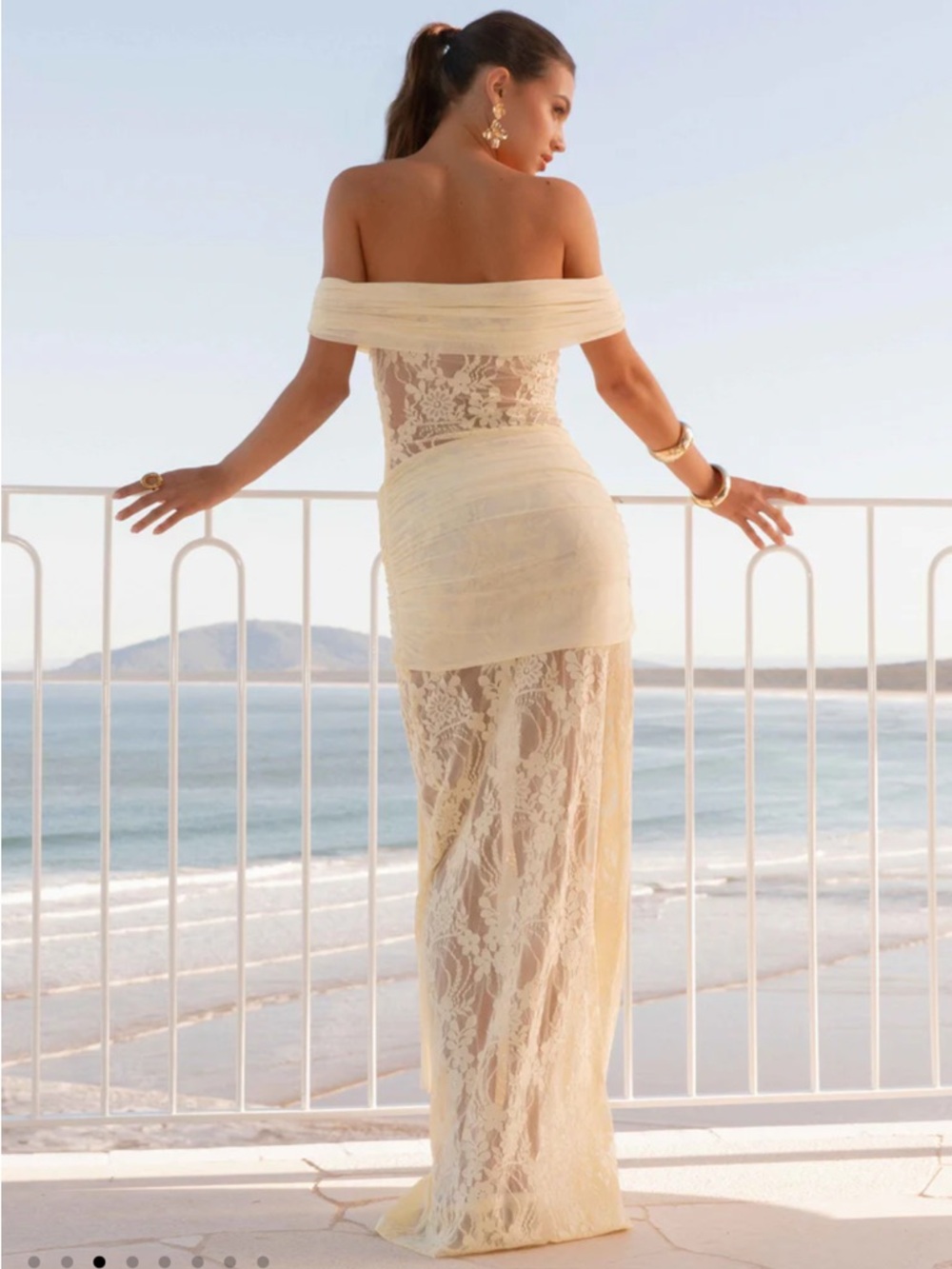 Peppermayo Gracie Twist Dress Maxi Dress Yellow US Size 6 Lace Off the Shoulder - Picture 2 of 5